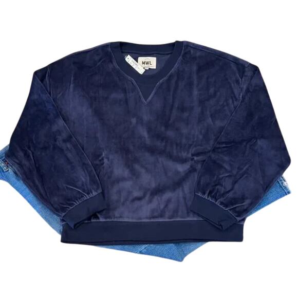 NWT Madewell Dark Baltic Navy MWL Plush Velour Crewneck Sweatshirt - Picture 1 of 8